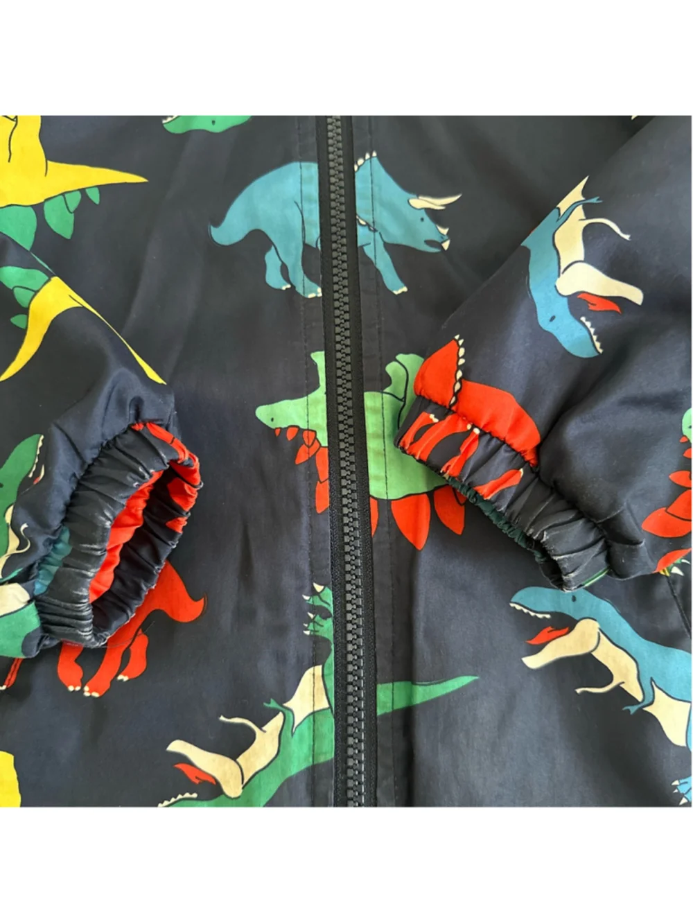 Boys Carter's Dinosaur Raincoat Size 7 Navy Blue Orange Fleece Lined Hooded
